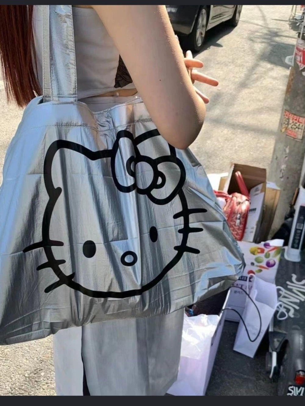NWT Hello Kitty Miniso Silver Metallic Large Tote